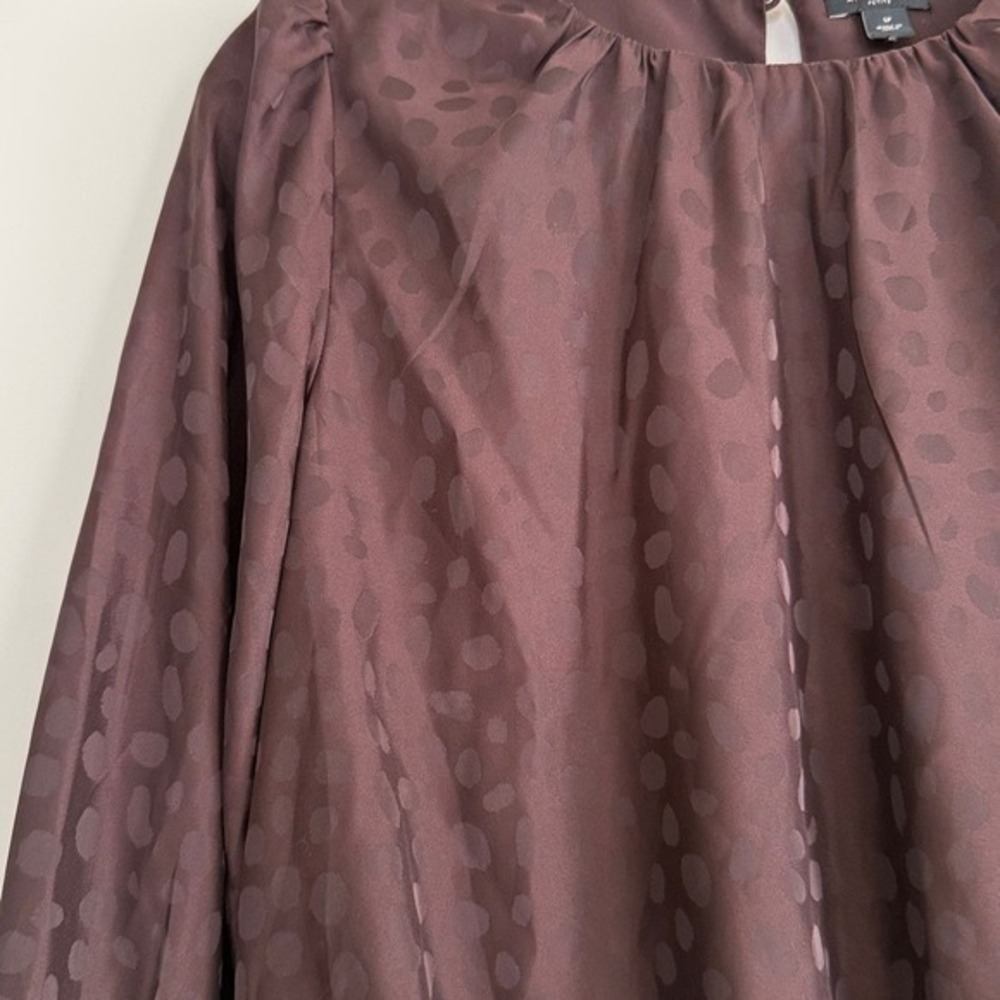 Ann Taylor Petite SP Brown Jacquard Dot Blouse Long Sleeve Officecore Work - Picture 3 of 7